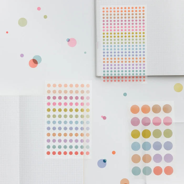 Hobonichi 2026 Accessories: TSUKI no IRO - Transparent Dot Stickers (6mm), shown from the front.