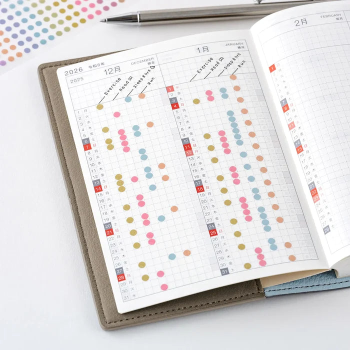 Hobonichi 2026 Accessories: TSUKI no IRO - Transparent Dot Stickers (6mm), detail view of the design.
