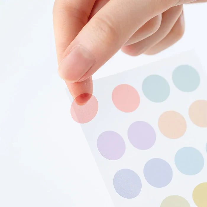 Hobonichi 2026 Accessories: TSUKI no IRO - Transparent Dot Stickers (6mm), alternate angle.