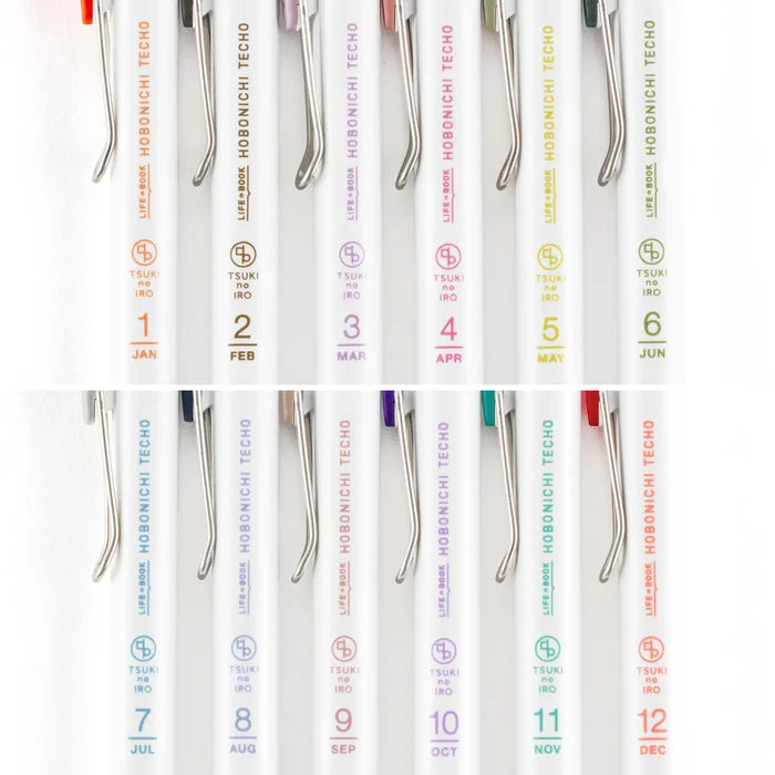 Hobonichi 2026 Accessories: TSUKI no IRO: Uniball One Set of 6 with Case, front view.