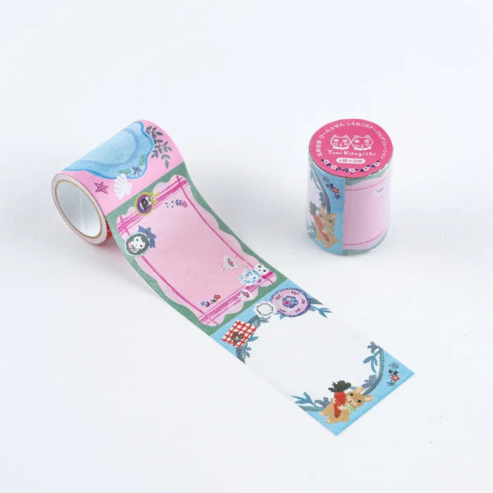 Hobonichi 2026 Accessories: Yumi Kitagishi - Sticky Note Roll - White Cat’s Table Decorations, shown from the front.