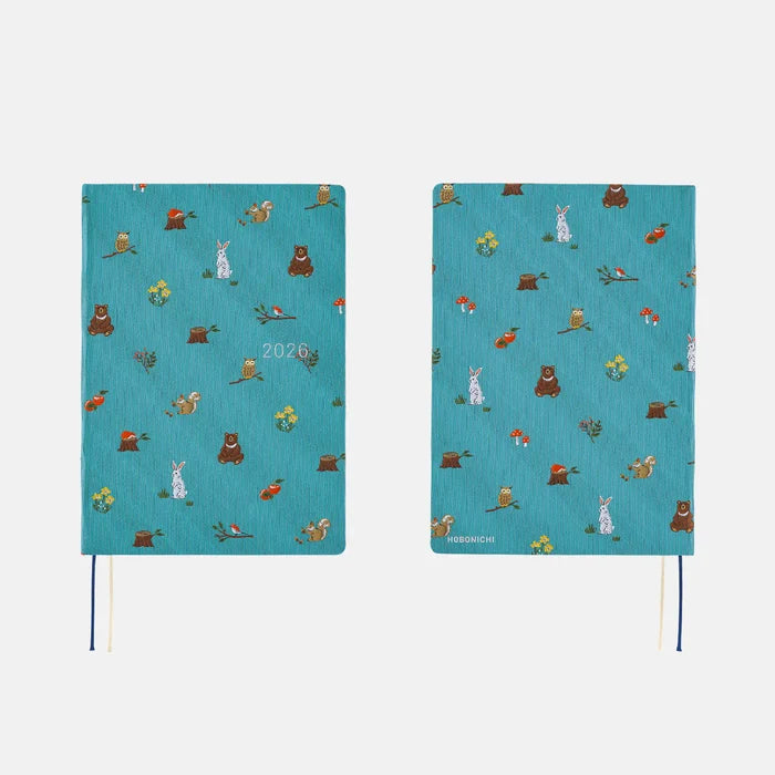 Hobonichi HON A5 2026 Planner: Bow & Tie - In the Forest, shown from the front.