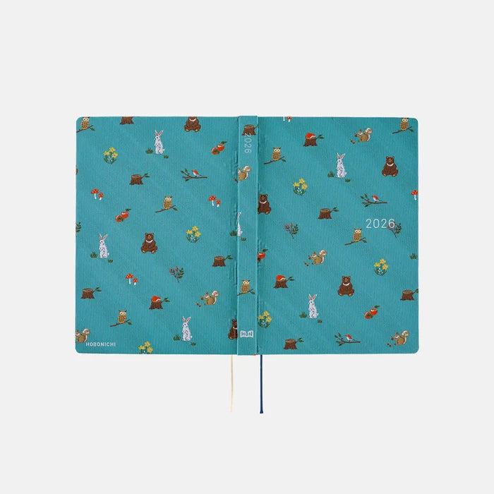 Hobonichi HON A5 2026 Planner: Bow & Tie - In the Forest, shown from another angle.