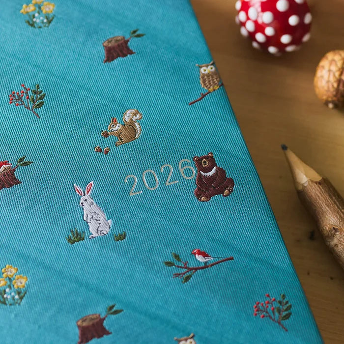 Hobonichi HON A5 2026 Planner: Bow & Tie - In the Forest, shown in full.