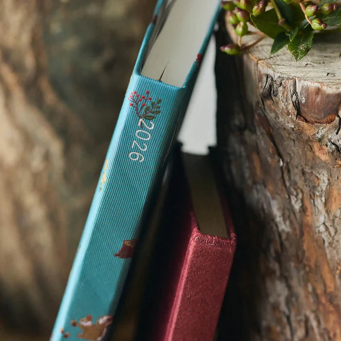 Hobonichi HON A5 2026 Planner: Bow & Tie - In the Forest, close-up view.