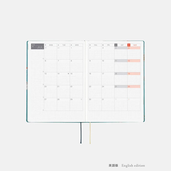 Hobonichi HON A5 2026 Planner: Bow & Tie - In the Forest, shown with its details.