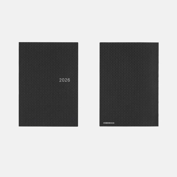 Hobonichi HON A5 2026 Planner: Paper Series - Black Gingham, shown from the front.