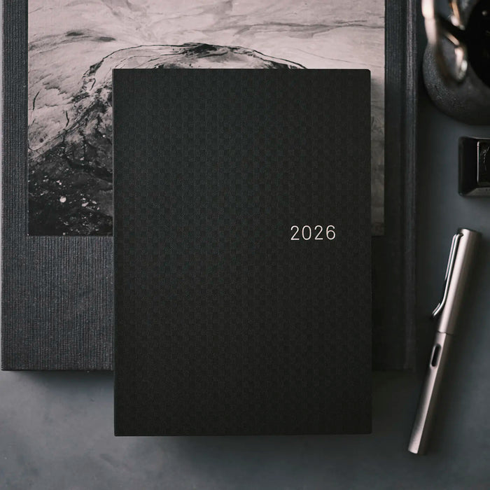 Hobonichi HON A5 2026 Planner: Paper Series - Black Gingham, detail view of the design.