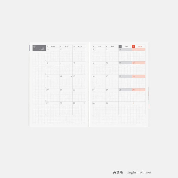 Hobonichi HON A5 2026 Planner: Paper Series - Black Gingham, alternate angle.