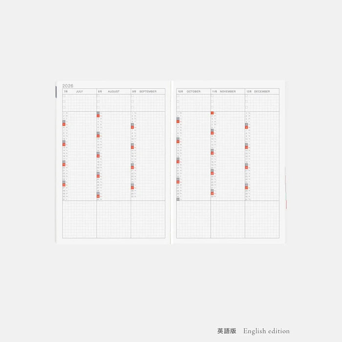 Hobonichi HON A5 2026 Planner: Paper Series - Black Gingham, front view.