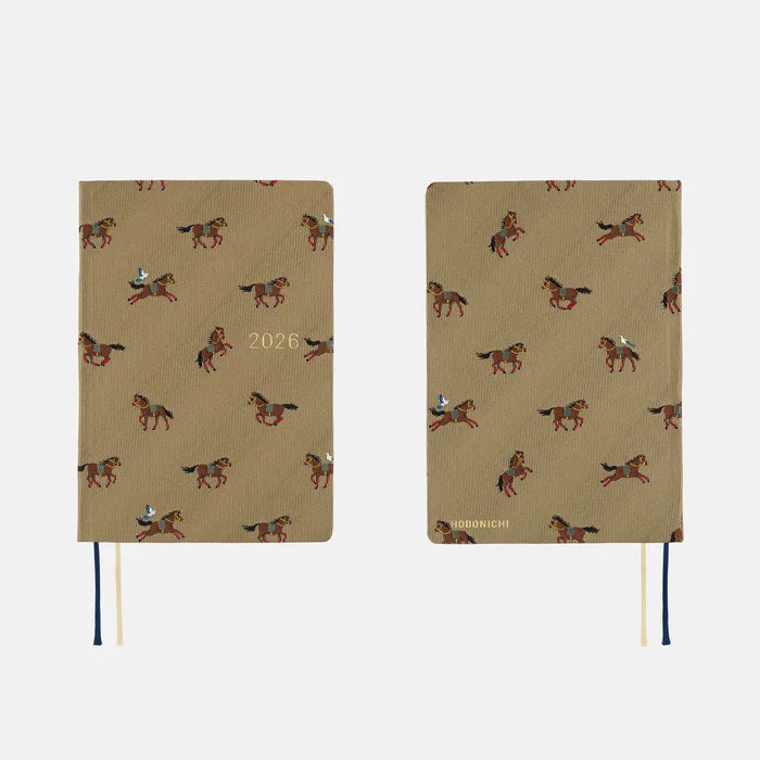 Hobonichi HON A6 2026 Planner: Bow & Tie - Galloping Horses, shown from the front.