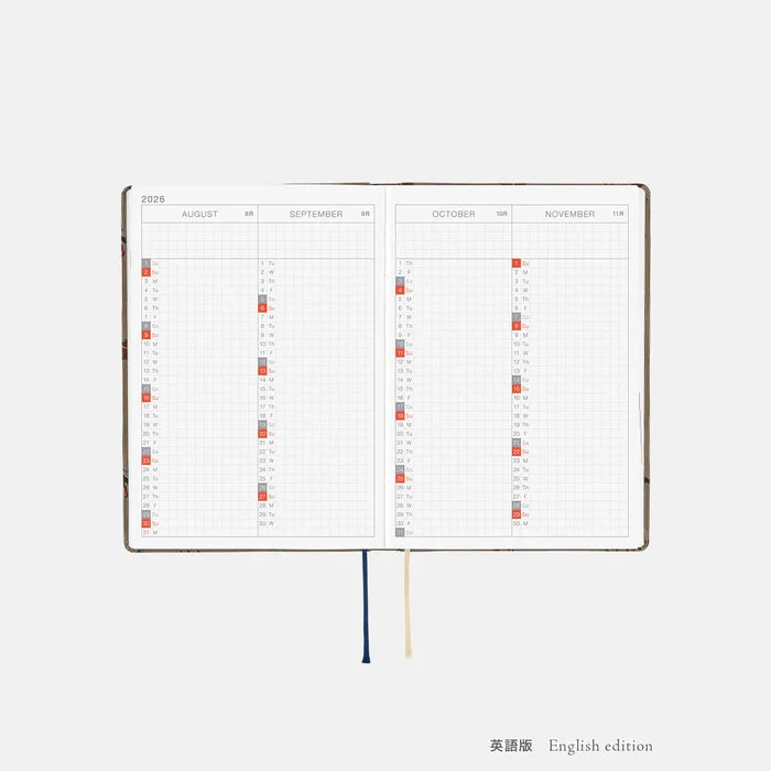 Hobonichi HON A6 2026 Planner: Bow & Tie - Galloping Horses, front view.