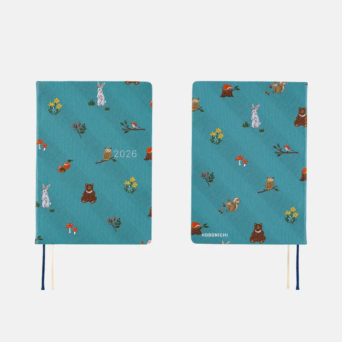 Hobonichi HON A6 2026 Planner: Bow & Tie - In the Forest, shown from the front.