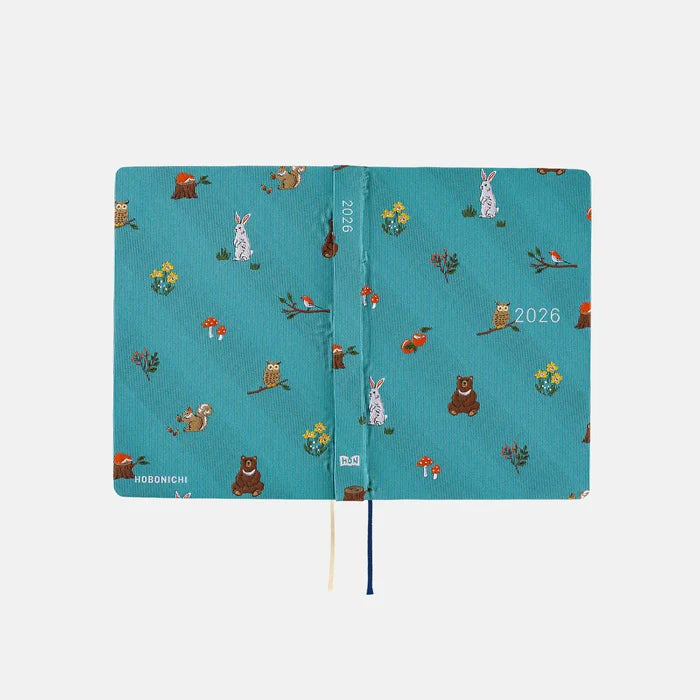 Hobonichi HON A6 2026 Planner: Bow & Tie - In the Forest, shown from another angle.