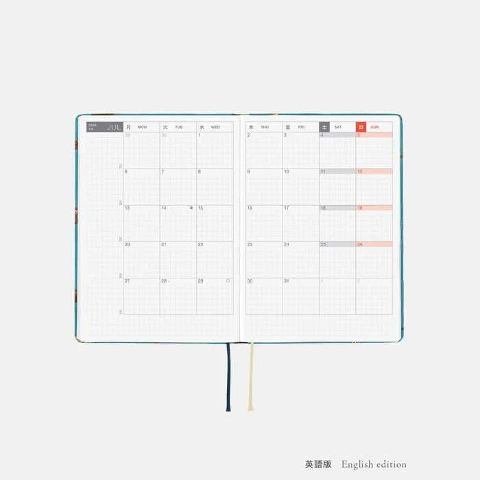 Hobonichi HON A6 2026 Planner: Bow & Tie - In the Forest, shown with its details.