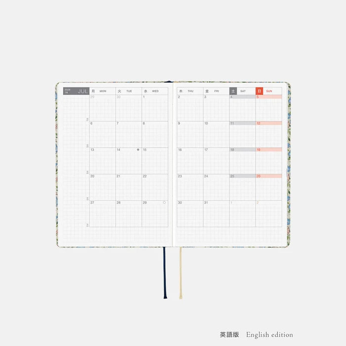 Hobonichi HON A6 2026 Planner: Liberty Fabrics - Sasha Kiora, alternate angle.