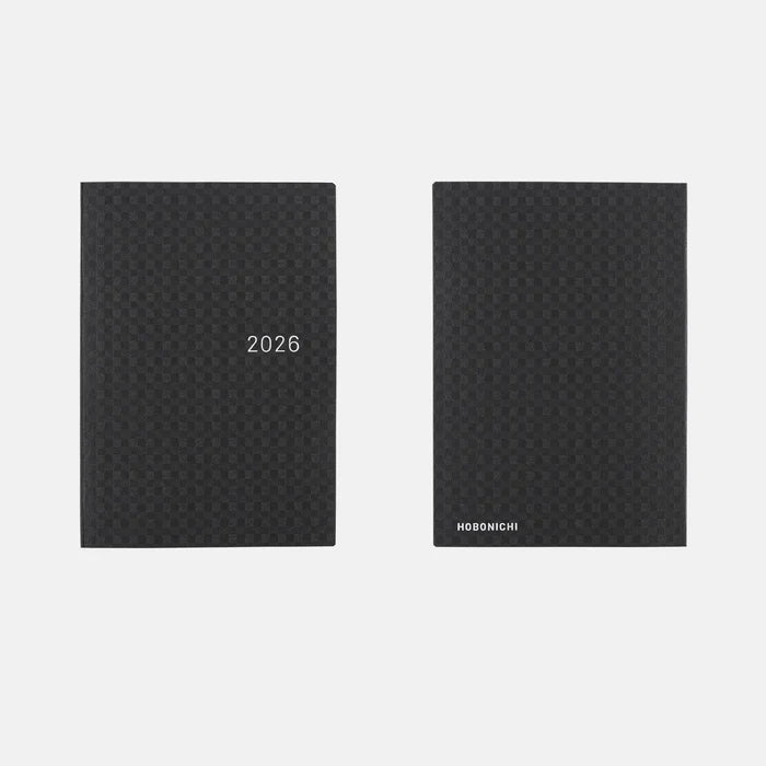 Hobonichi HON A6 2026 Planner: Paper Series - Black Gingham, shown from the front.