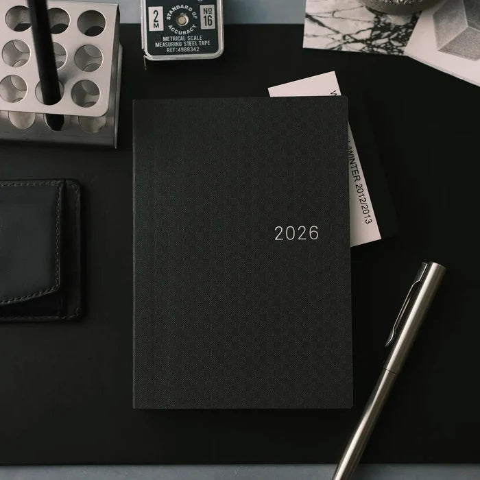 Hobonichi HON A6 2026 Planner: Paper Series - Black Gingham, detail view of the design.