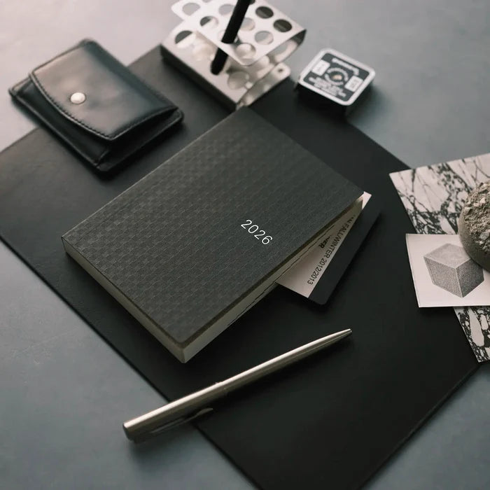 Hobonichi HON A6 2026 Planner: Paper Series - Black Gingham, shown in full.