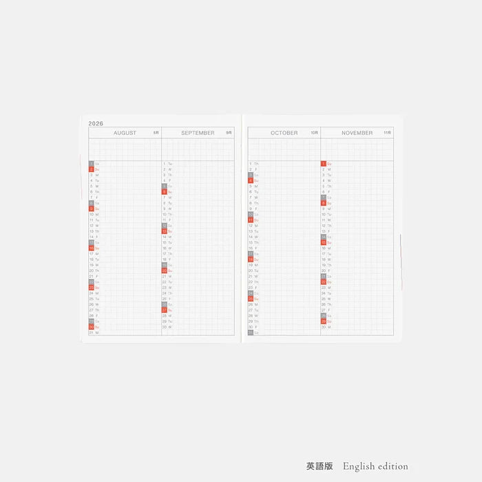 Hobonichi HON A6 2026 Planner: Paper Series - Black Gingham, front view.