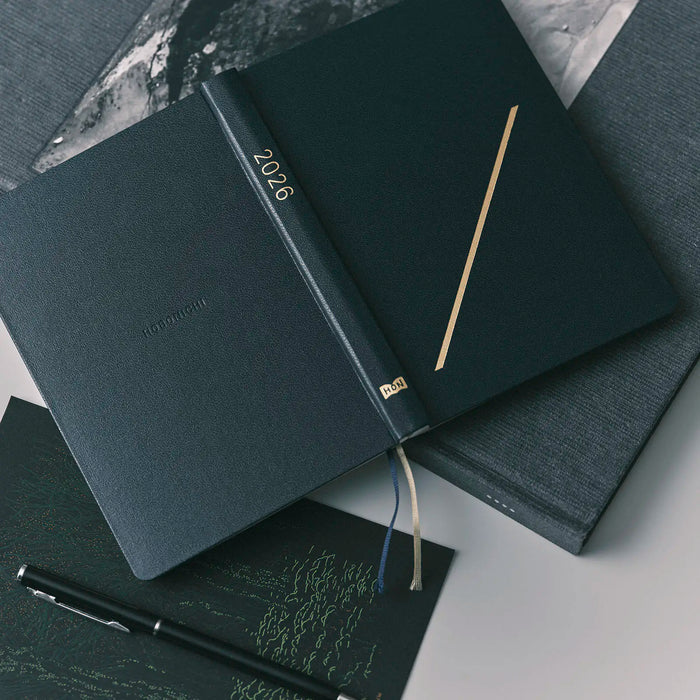 Hobonichi HON A6 2026 Planner: Slash (Navy), shown in full.