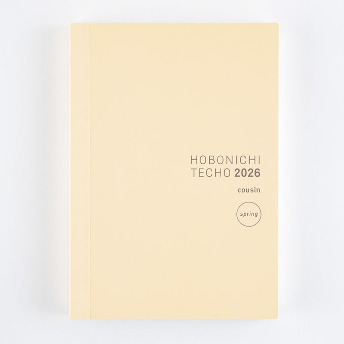 Hobonichi Techo Spring 2026 Japanese A5 Cousin Spring Book – A5 size/Daily/Apr start/Mon start, shown from the front.