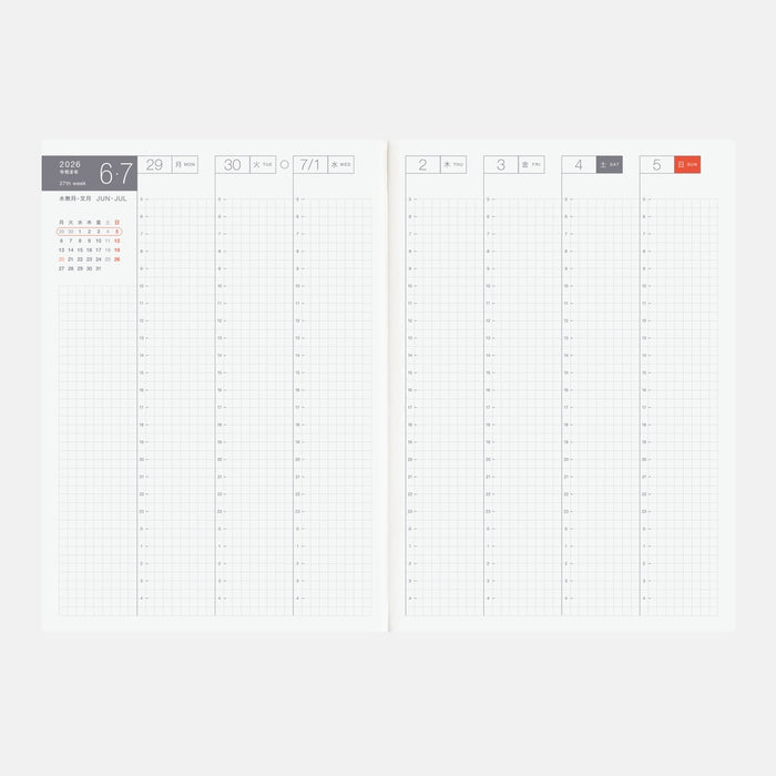 Hobonichi Techo Spring 2026 Japanese A5 Cousin Spring Book – A5 size/Daily/Apr start/Mon start, close-up view.