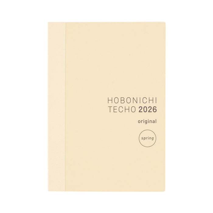 Hobonichi Techo Spring 2026 Japanese Original Book – A6 size/Daily/Apr start/Mon start, shown from the front.