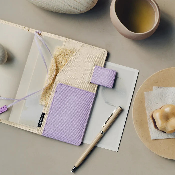 Hobonichi Unsodo: Bijutsukai Cover (Plum and Dianthus) – A6, shown from another angle.