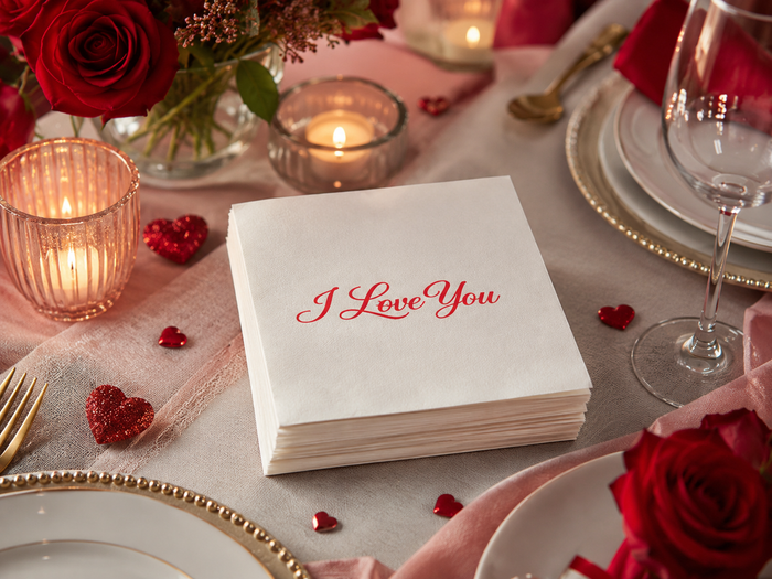 I Love You Valentine’s Day Cocktail Napkins, 50-Pack, 3-ply, Valentine’s Day Party Decor