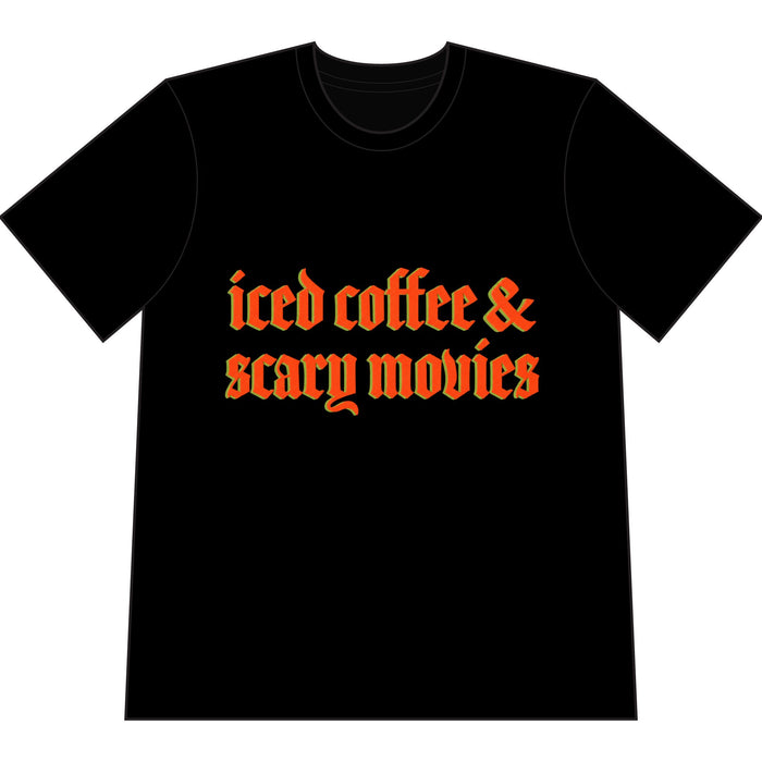 Iced Coffee & Scary Movies Tee Heavyweight Vintage Halloween T-Shirt