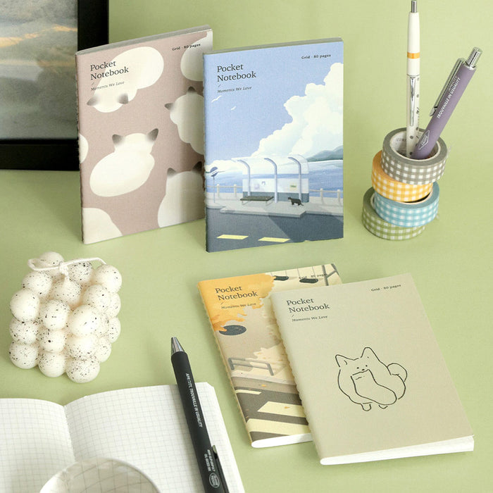 Assorted Iconic Adorable Handy Pocket Notebook v.3 with 4mm grid pages in pastel illustrated covers.