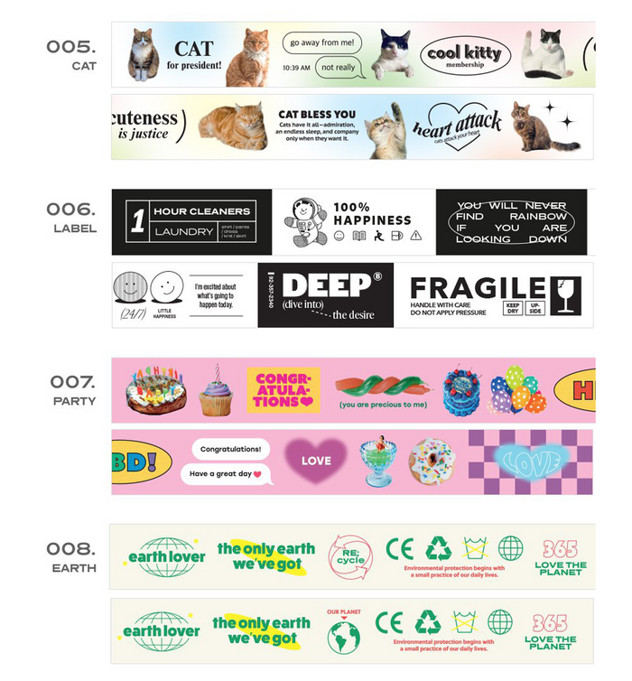 The Journal Shop - Assorted Iconic Collect Masking Tape designs shown in various colour schemes and patterns.