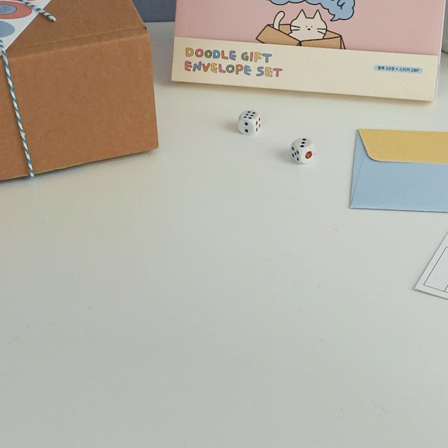 Iconic Doodle Envelope Set - 24 Envelopes + 28 Stickers, shown from the front.