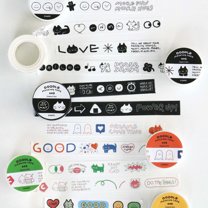 Iconic Doodle Masking Tape, detail view of the design.
