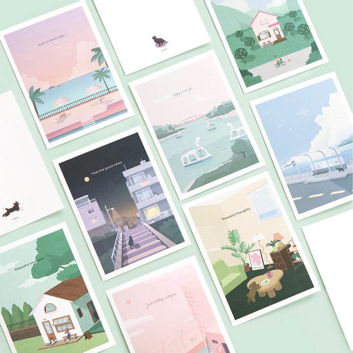 The Journal Shop - Set of Iconic Haru Message Cards showing various scenic designs including skies, mountains, and houses.