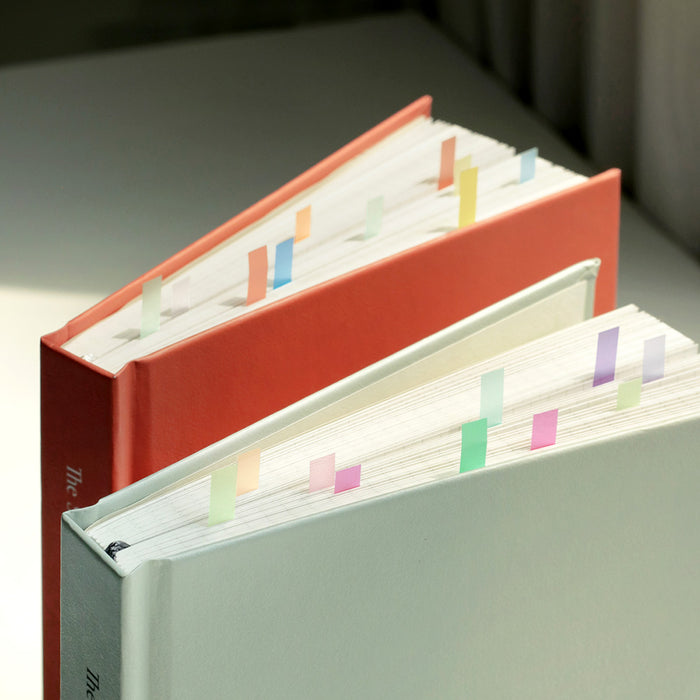 Open textbook with multiple Iconic Index Long Highlighter POP tabs marking key sections.