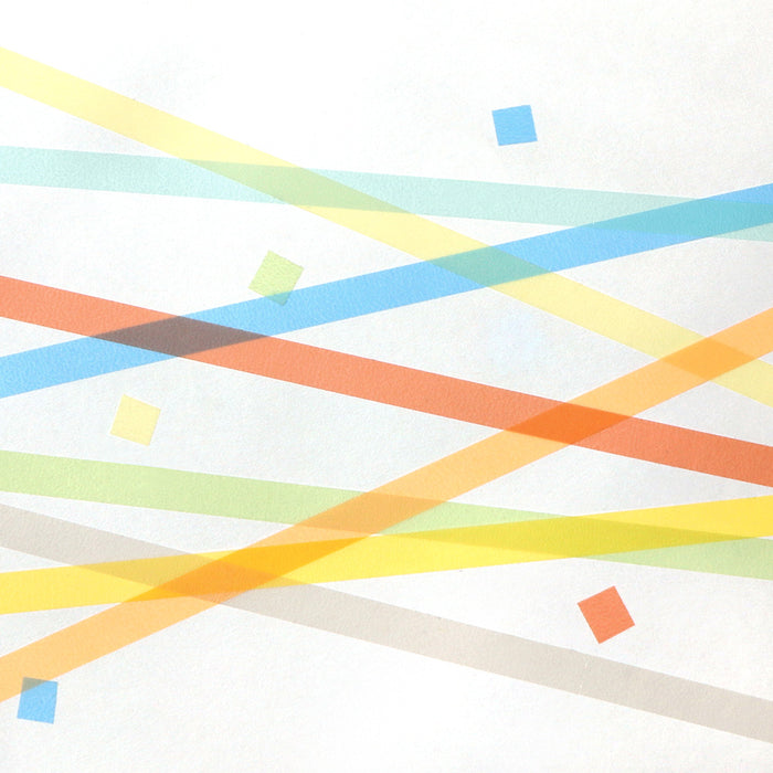 Diagonal arrangement of colourful Iconic Index Long Highlighter POP strips on white paper.
