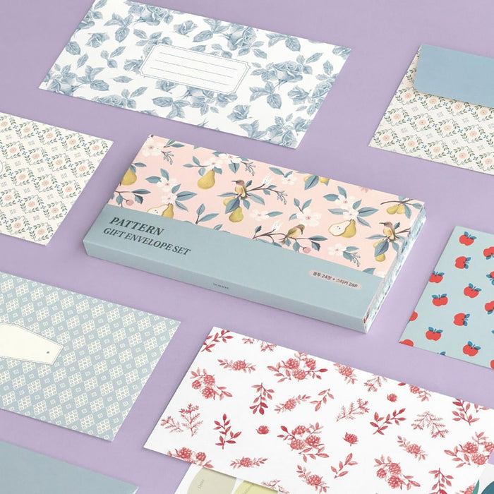 The Journal Shop - Assorted Iconic Pattern Envelopes in pastel and floral designs.