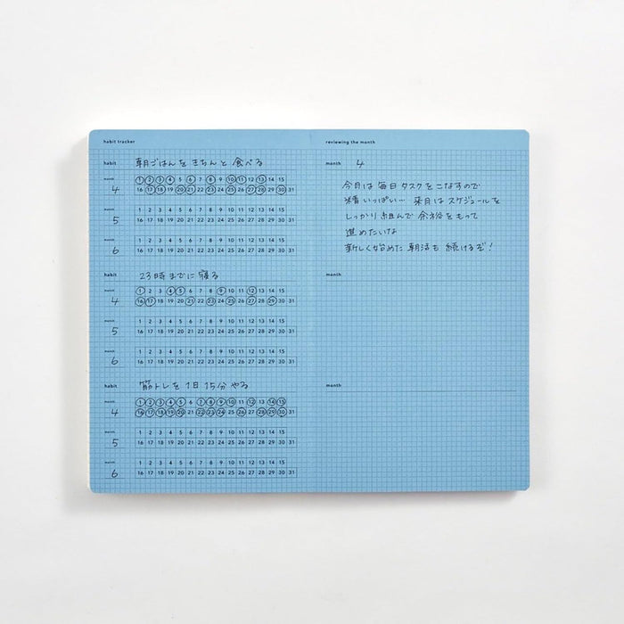 Example of completed blue Daigo Isshoni Day Log B6 Slim pages filled with notes.