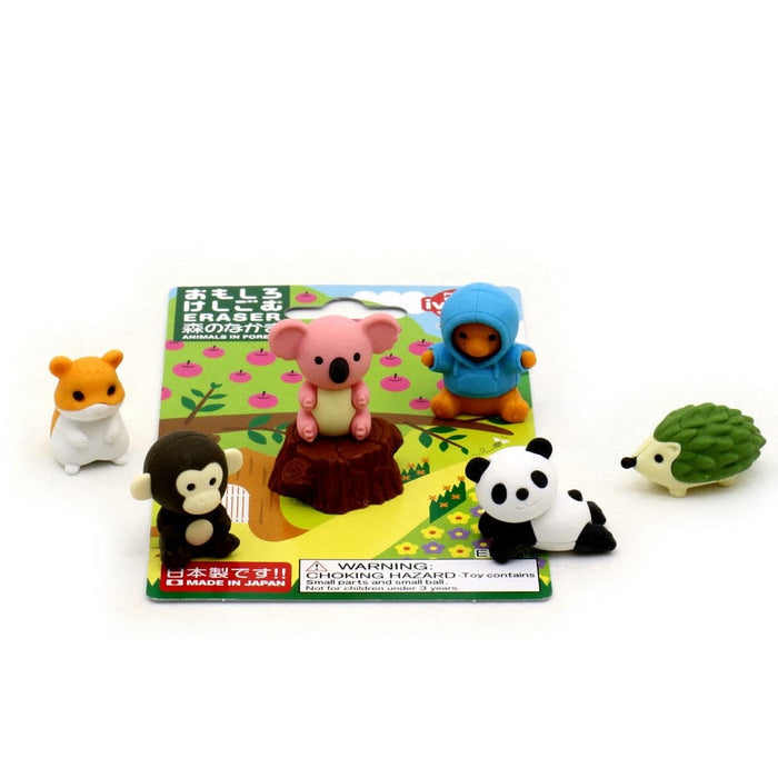 Cute forest animal puzzle erasers including koala panda and hedgehog