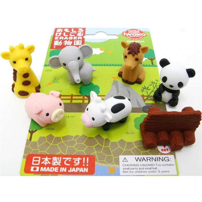 Iwako zoo animals eraser set with giraffe elephant panda and pig