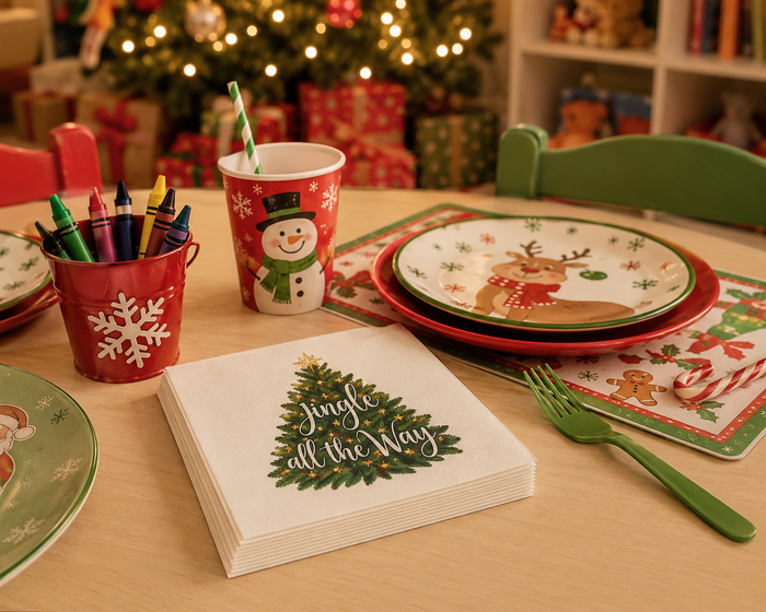 Jingle All The Way Christmas Cocktail Napkins, 50-Pack, 3-ply, Festive Holiday Party Table Decor