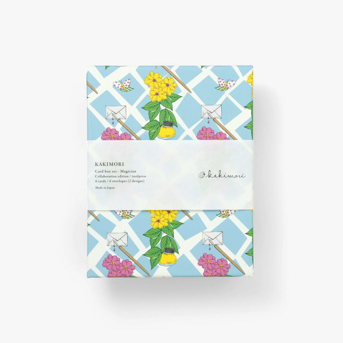 The Journal Shop - Kakimori Card Box Set featuring Toolpress Magician design packaging with bright geometric patterns in blue, yellow, and pink.
