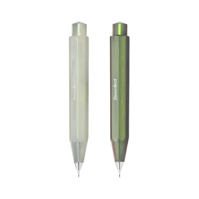 Kaweco Lunar Sport Mechanical Pencil 0.7mm in light green and shadow green finishes shown side by side with hexagonal barrels.