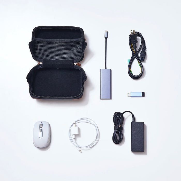 Black Carchette carrying pouch accessories including strap, cable, and organiser components.