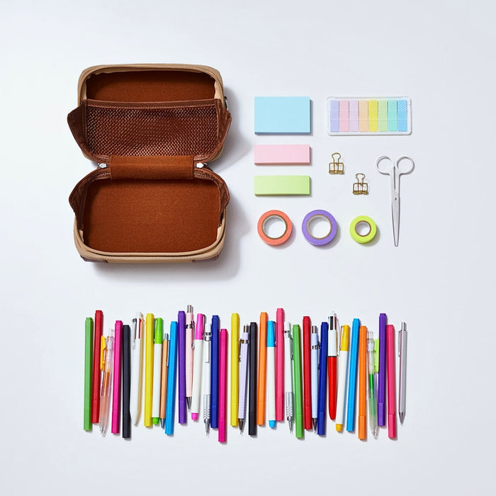 Biege Carchette carrying pouch accessories including strap, cable, and organiser components.
