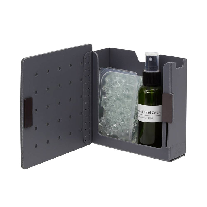 Grey Harupeggy pegboard with interior storage and mounted accessories.