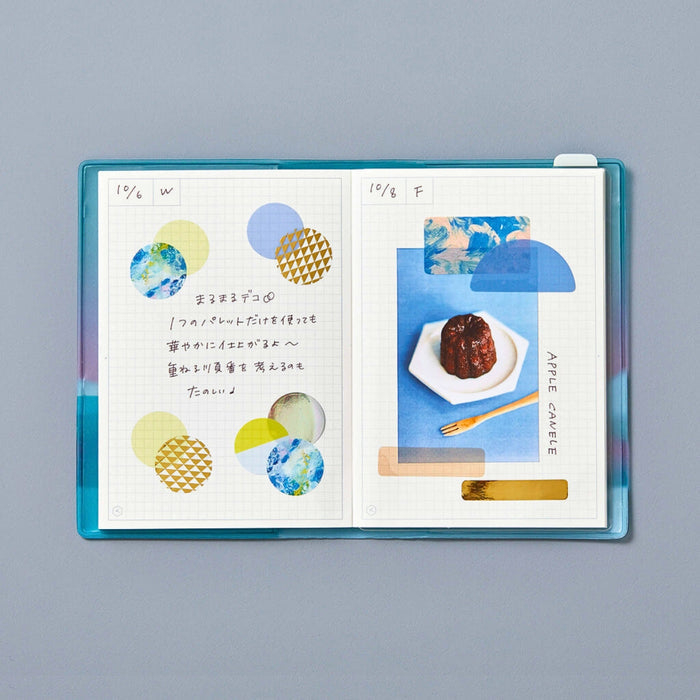 Instruction sheet showing how to use COFFRET cosmetic motif film stickers step by step.