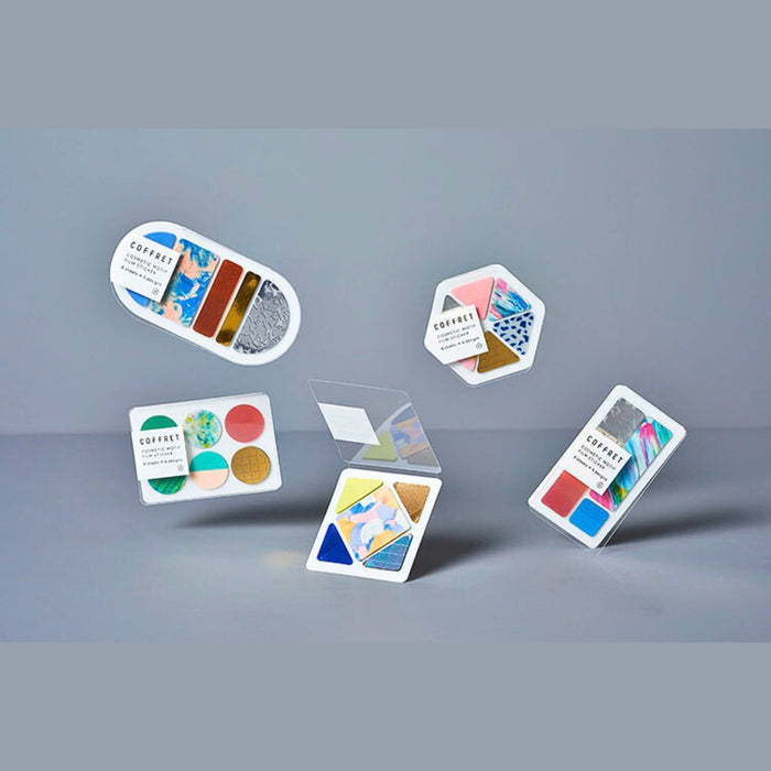 Individual COFFRET cosmetic motif film stickers laid out separately to show design details.